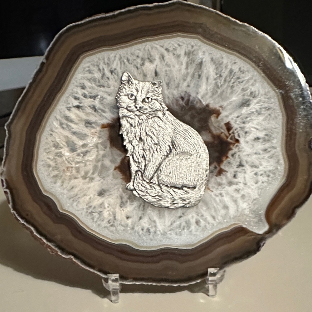 Elegant Cat Agate Slice with stand Decor